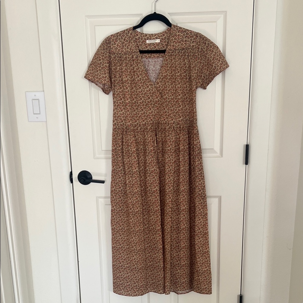 Christy Dawn Tan Floral Midi Dress